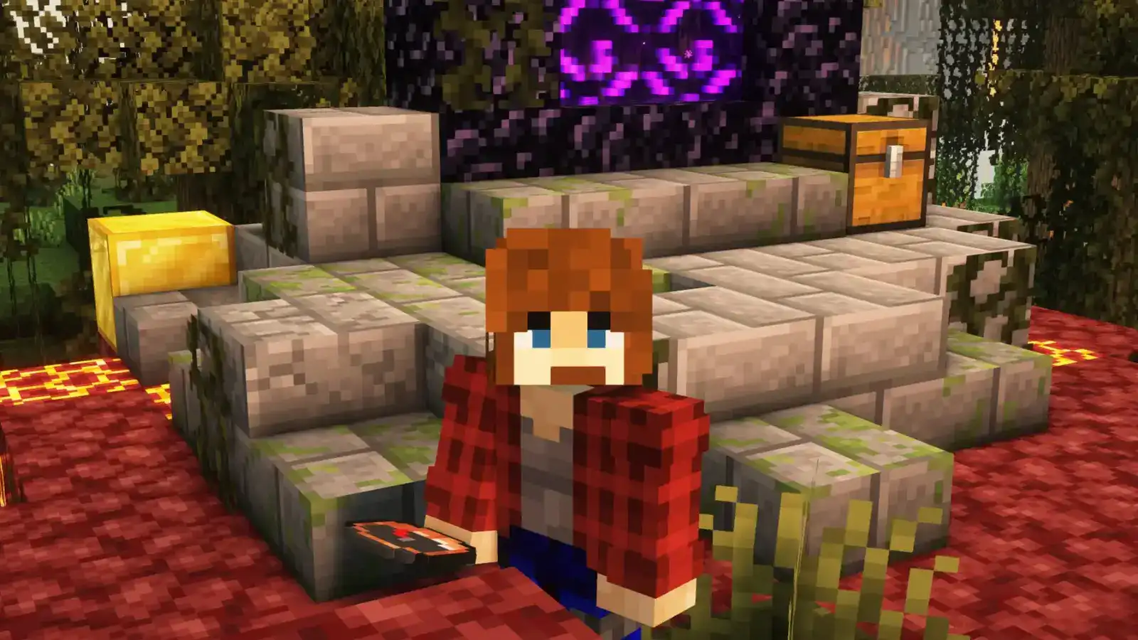 Manhunt tracking compass pointing toward a Nether portal